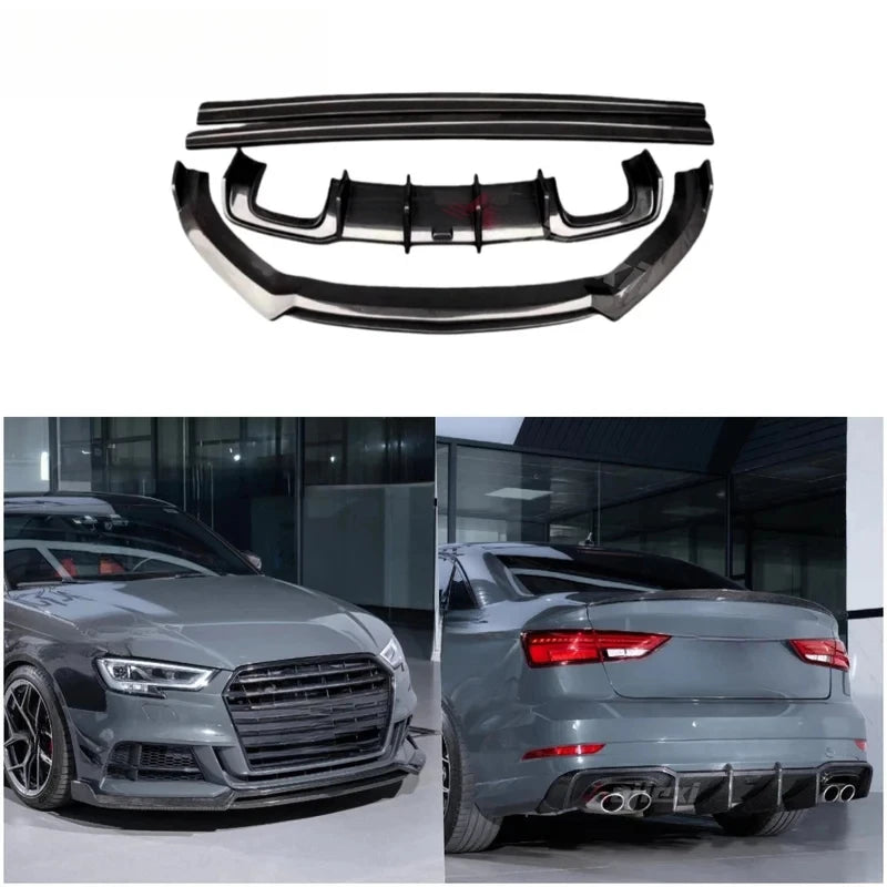 Real Carbon Fiber Body Kit Front Lip Rear Diffuser Side Skirts Fit 8V A3 S3 RS3 LCI 2017-2020 Exterior Modification Parts