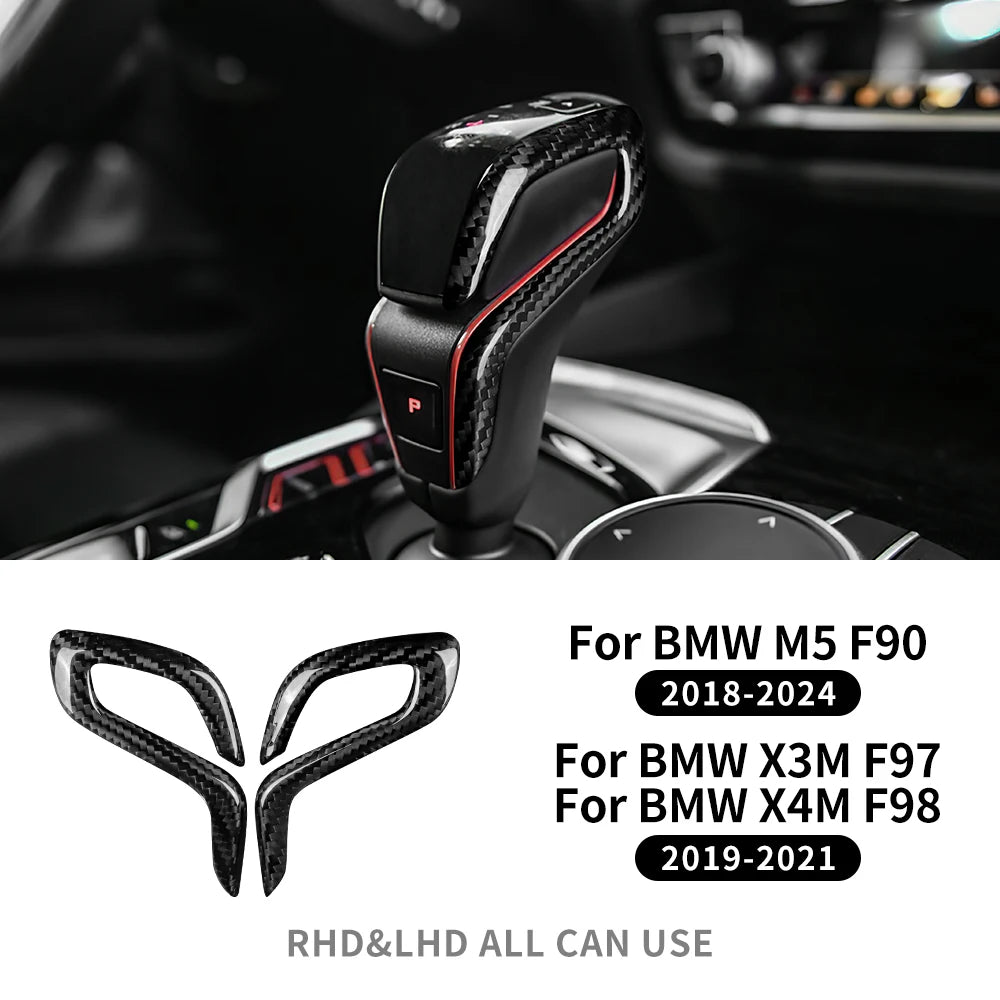 Real Carbon Fiber Automatic Shift Gear Knob Trim Cover Car For BMW F90 M5, F97 X3M, F98 X4M, 2019 - 2023